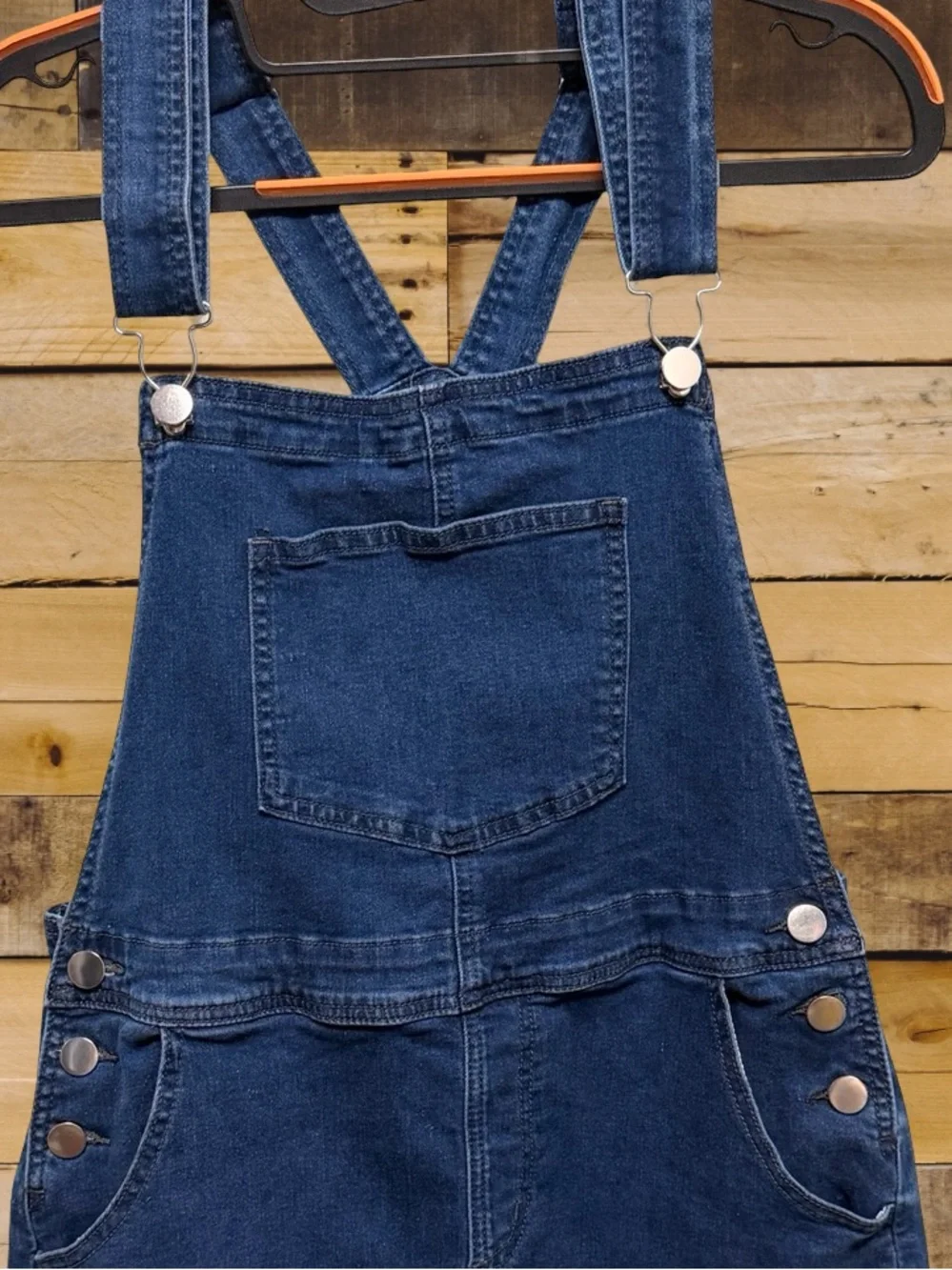 Blue Dark Wash Denim Shortalls Overalls Rolled Cuff Women Size Medium - Picture 4 of 5